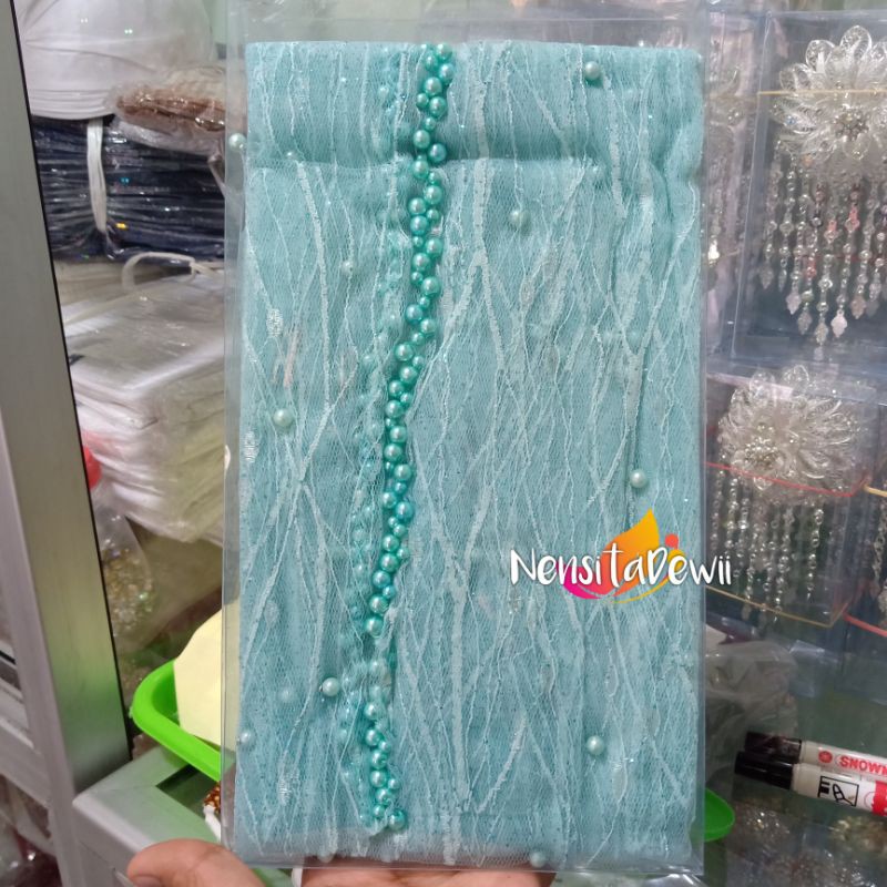 KERUDUNG PENGANTIN / VEIL MUTIARA MOTIF AKAR / VEIL MUTIARA POLOS / VEIL PENGANTIN-Hijau Wardah (Akar)