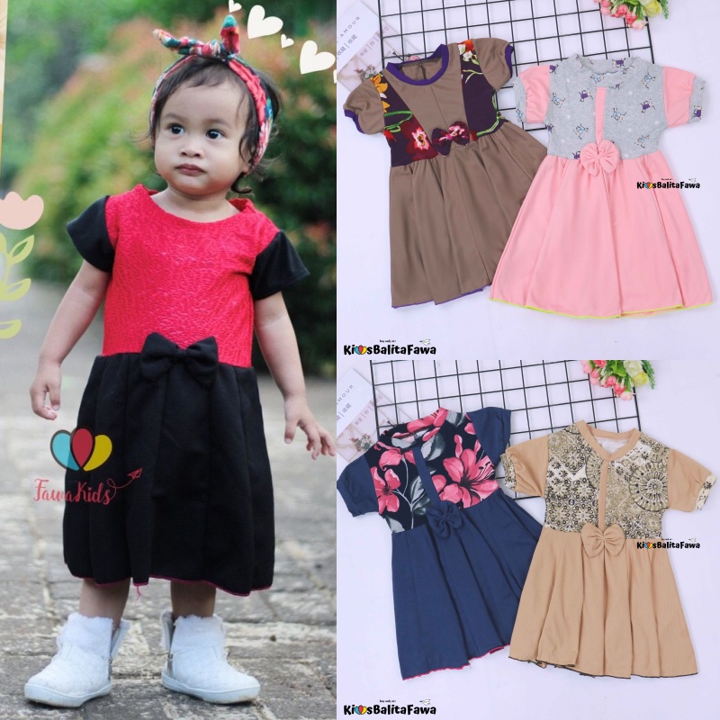 Dress Jasmine Bayi - 6 Tahun / Dres Balita Anak Perempuan Baju Lengan Murah Adem Pita Motif Grosir