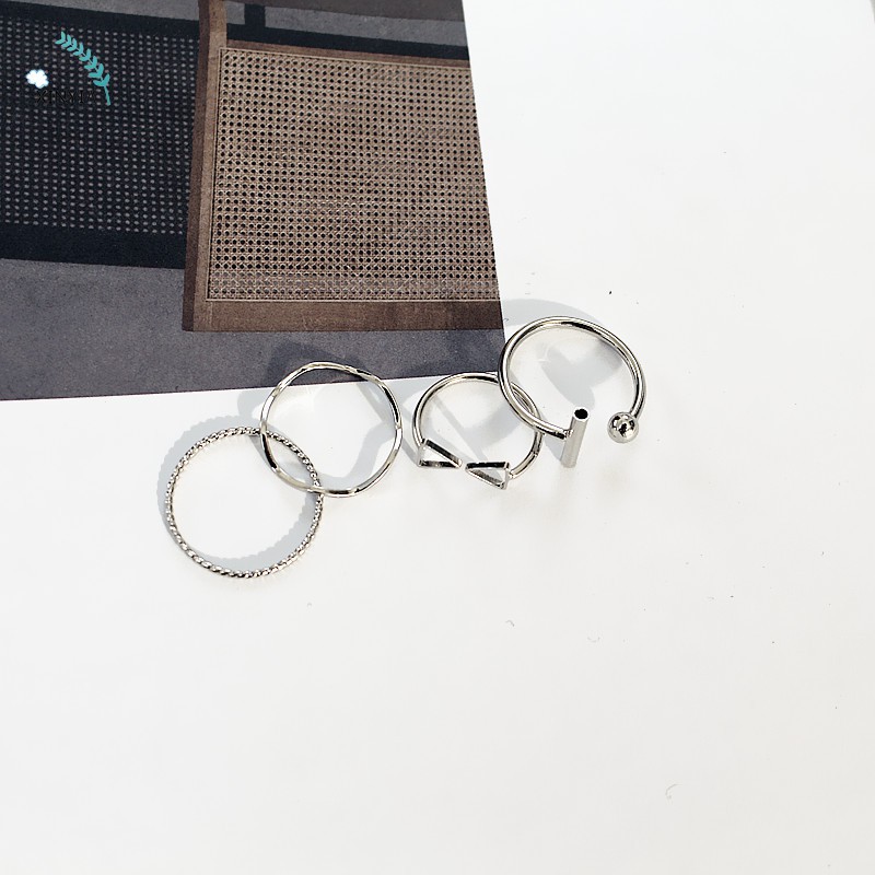 4pcs/set Cincin Charms Copper Metal Plating Triangle Geometry Four-piece Opening Ring