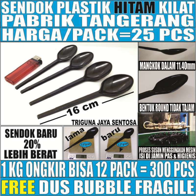 Sendok Makan Hitam 25 Pcs Per Pack Plastik Panjang Murah Trifinity