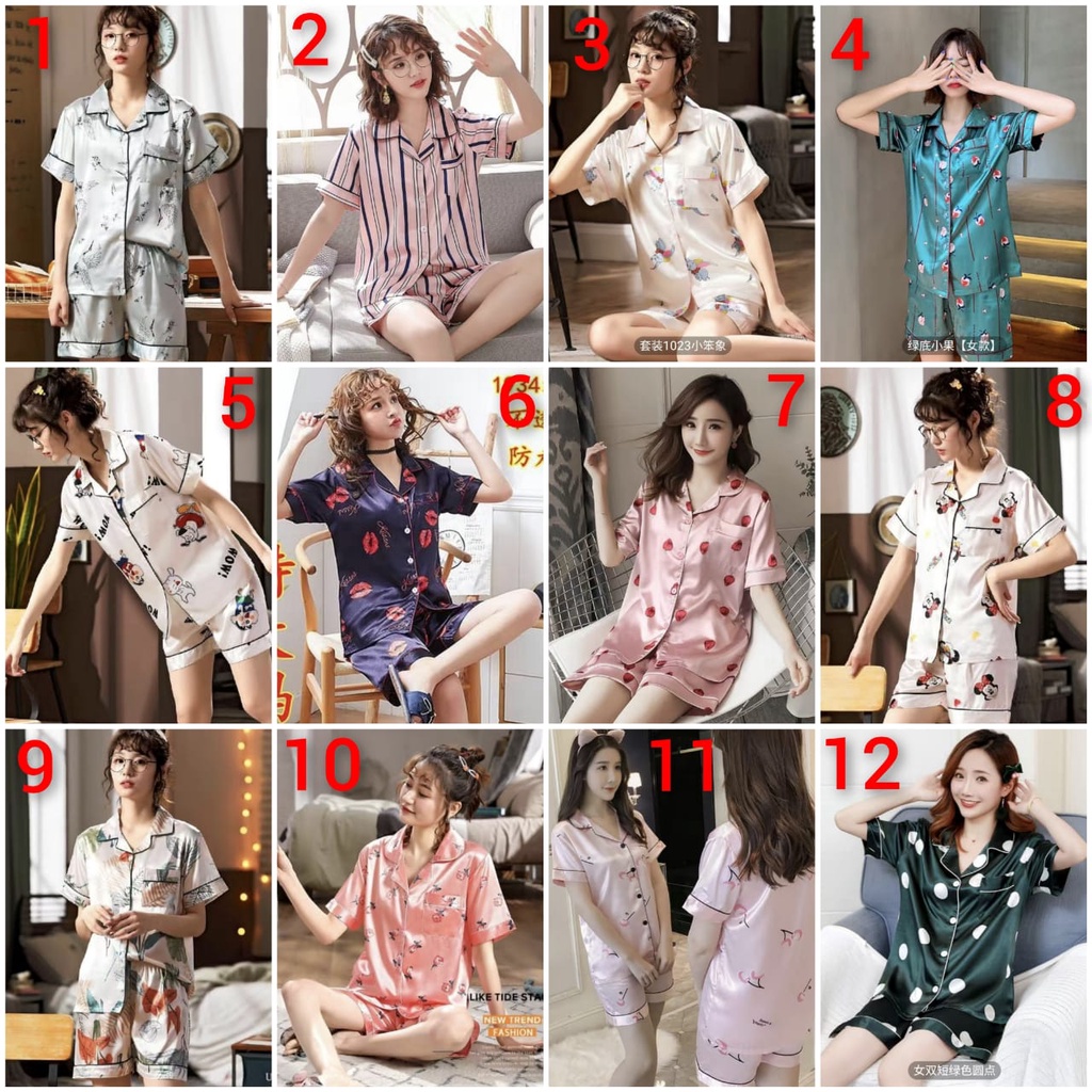 Baju tidur piyama bahan satin import lengan pendek celana pendek  HPsatin