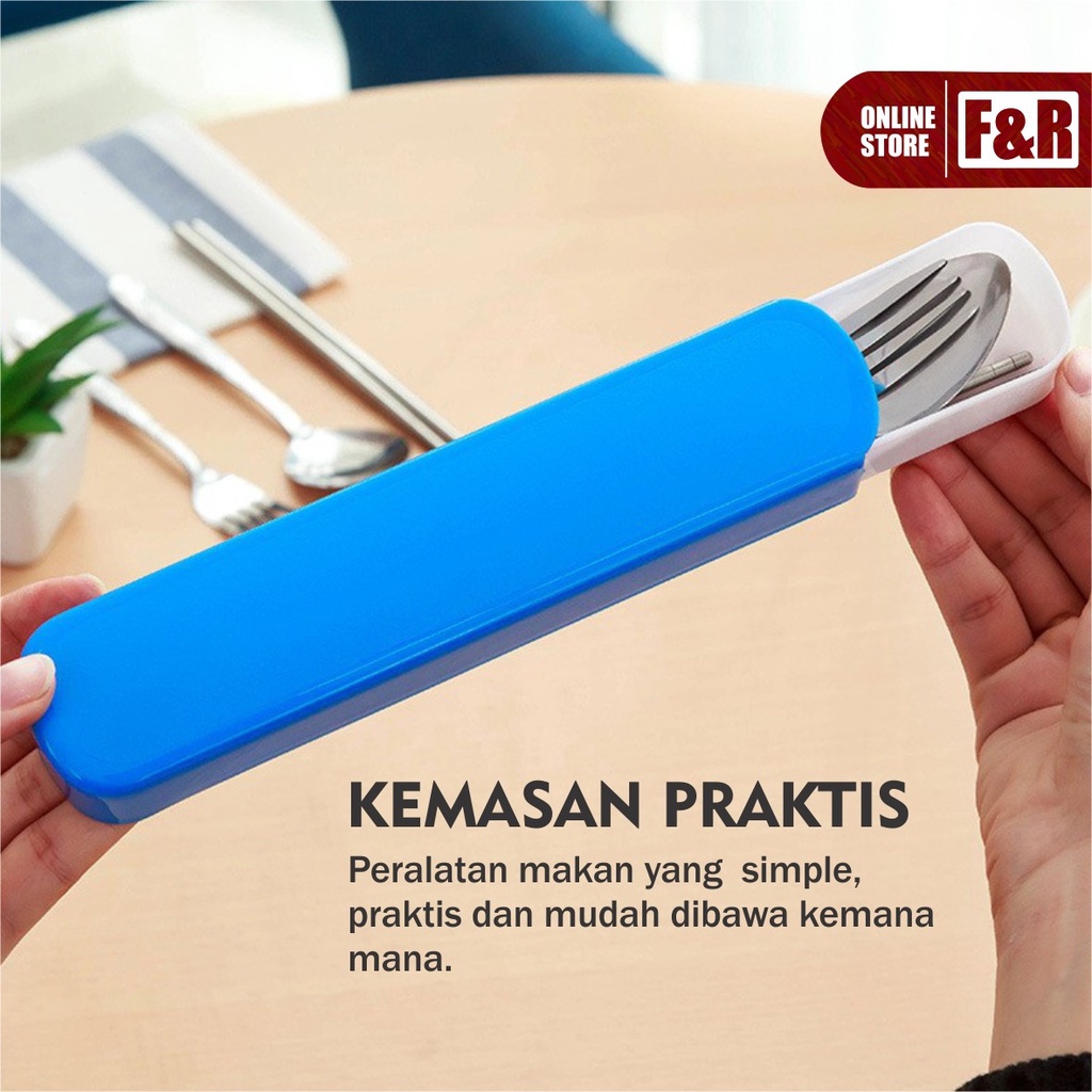1 Set Alat Makan Sendok Garpu Sumpit Stainless Steel + Box Portable Travel Cutlery Set Food Grade