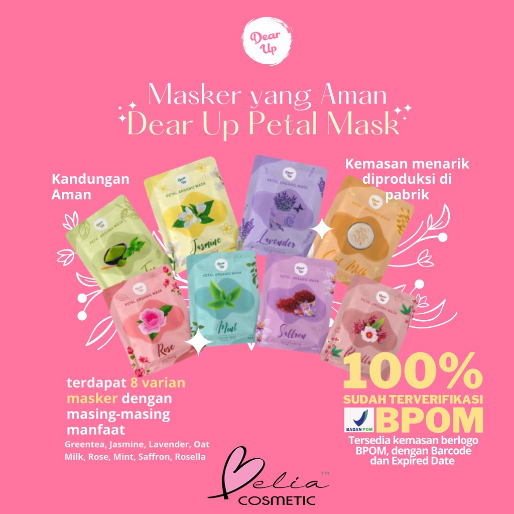 ❤ BELIA ❤ Dear Up Petal Organic Mask 10g | Masker Wajah Organik | Face Mask | BPOM HALAL