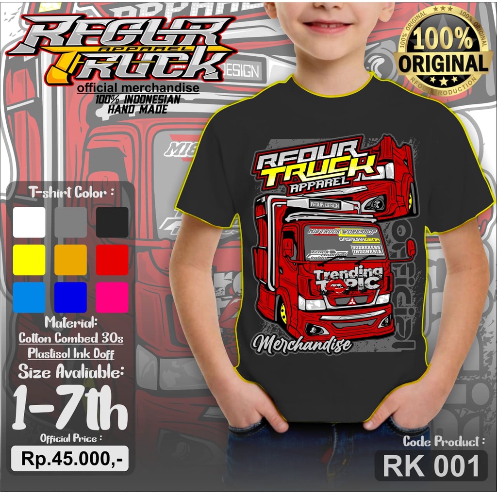 KAOS TRUCK DRIVER MUDA ANAK USIA 2-7 TAHUN BAJU KAOS ANAK GAMBAR TRUK OLENG