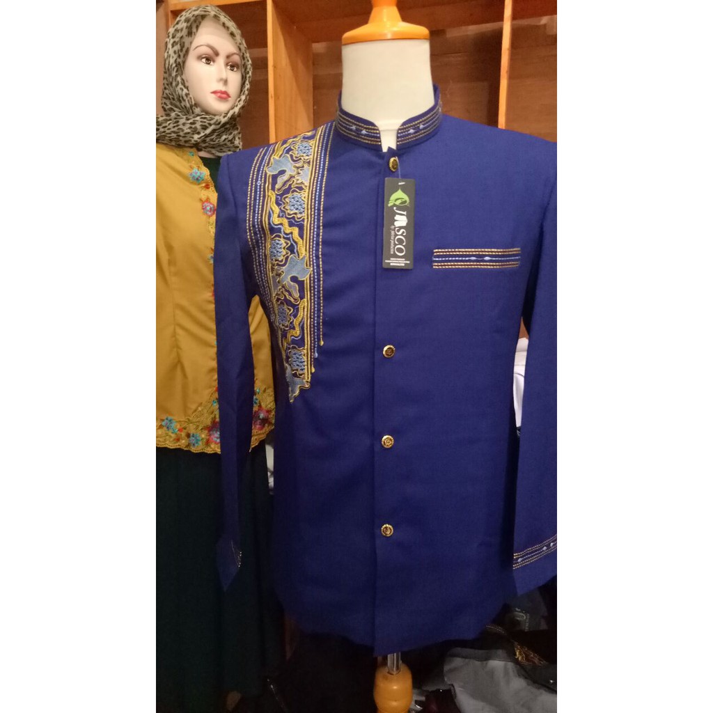 Jasko Sorban Batik Biru Muda Terbaru | Jas Koko Sorban Batik Biru Muda | Jaskoko Biru Sorban Batik