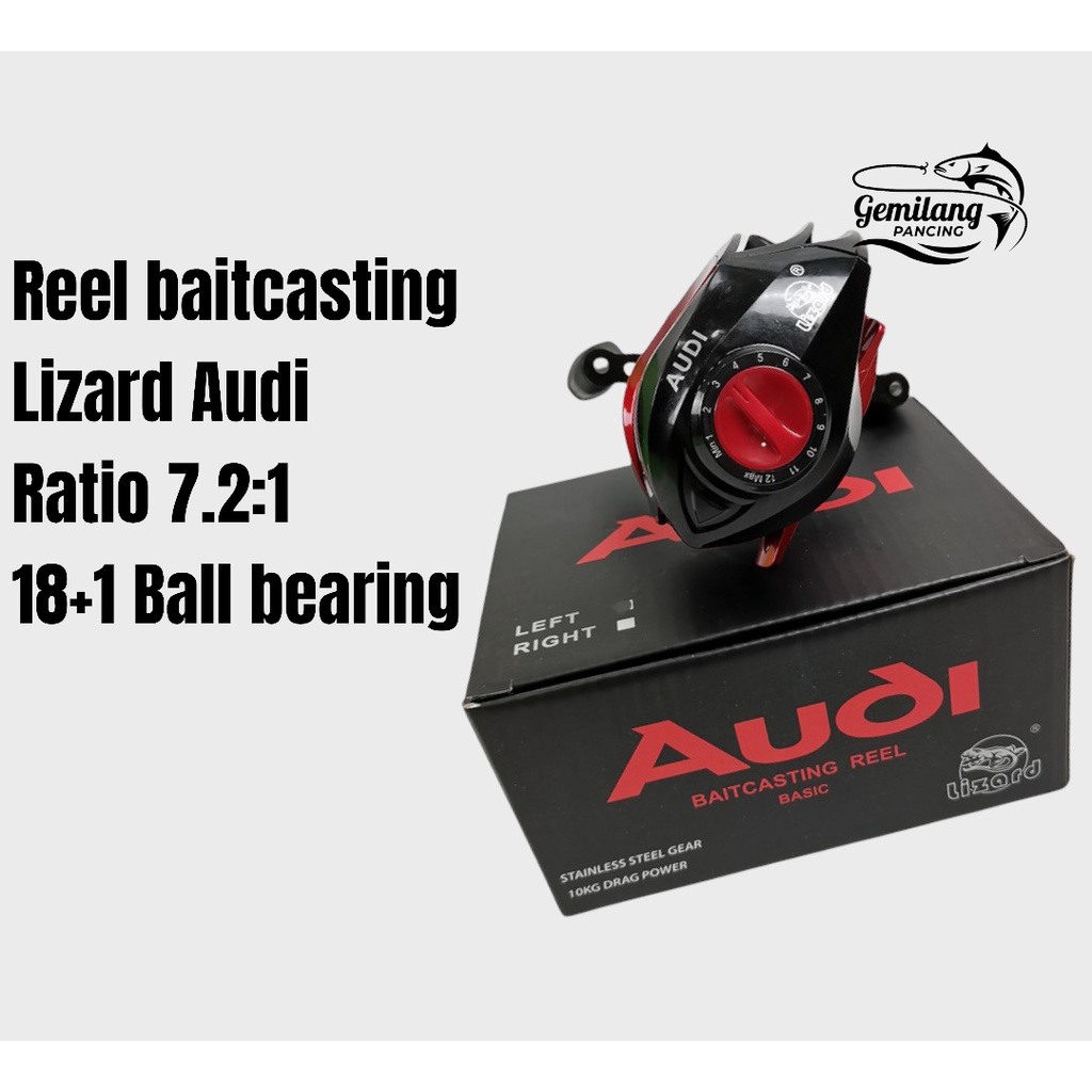 reel pancing reel lizard audi BC baitcasting basic ratio 7.2:1 gulungan pancing
