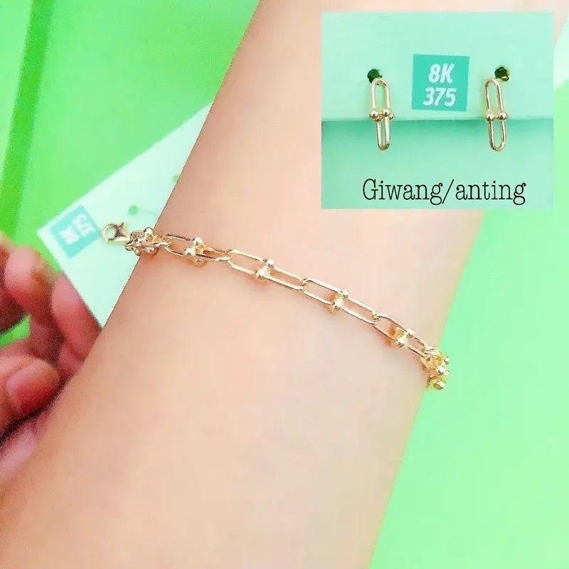 gelang rantai dan Giwang anting tusuk rantai lady gaga UBS kadar 375 8K