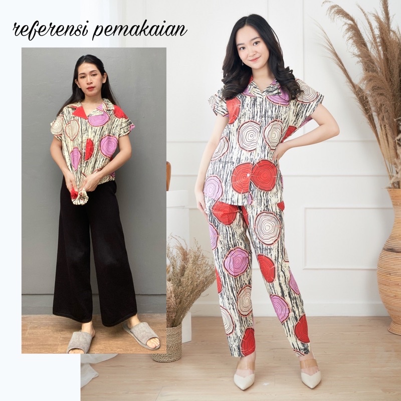 IZANY Piyama Daily ONE Set IZANY LD 104 cm / SET Izany Pajamas Banyak Motif-ELLONIA CREAM