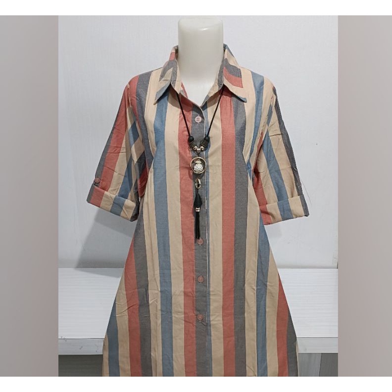 Tunik Katun Garis/ Pakaian Wanita Lengan Panjang