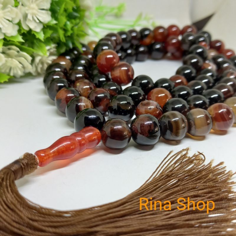 TASBIH BATU AKIK SULAIMAN MADU 12MM 99BUTIR NATURAL