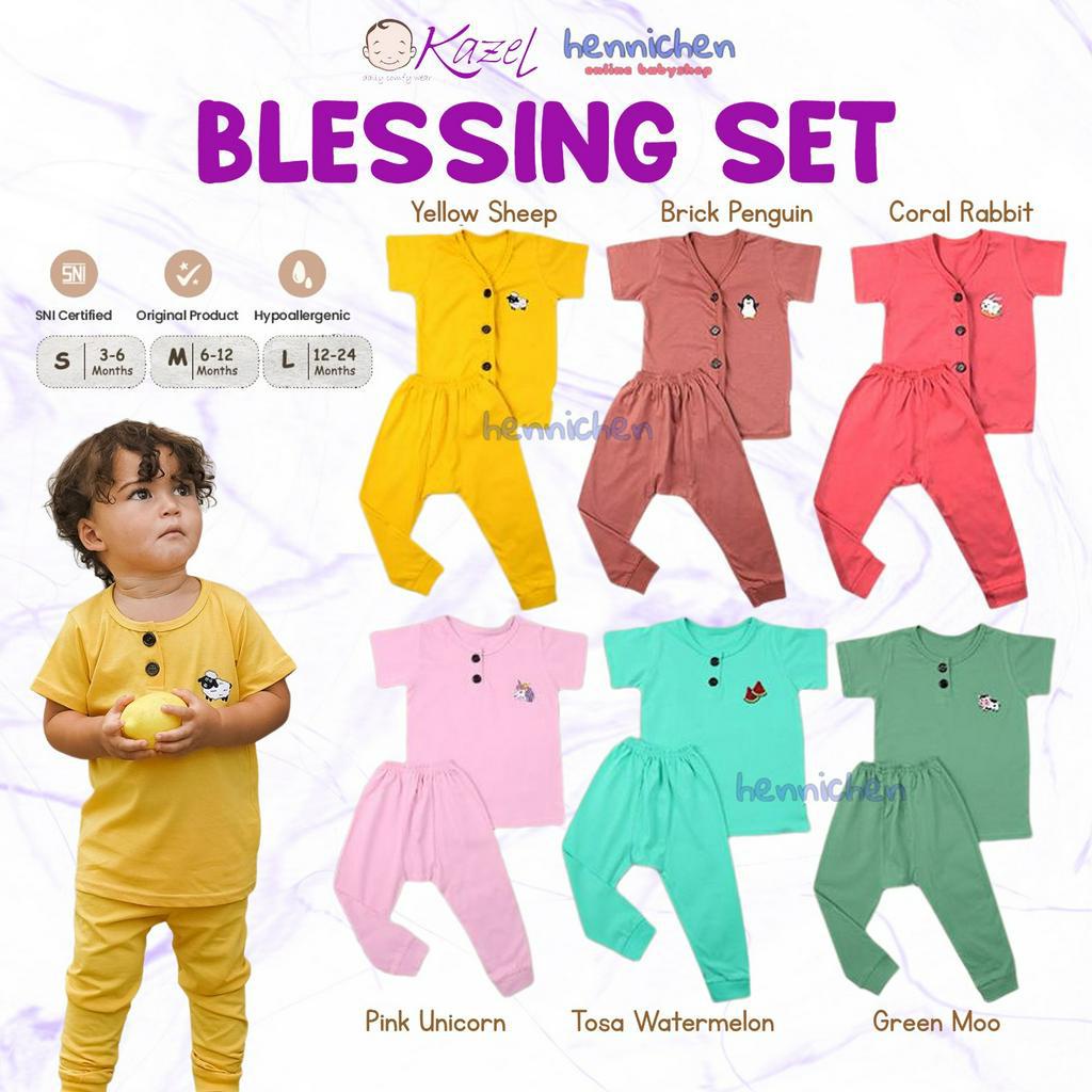 KAZEL BLESSING SET SETELAN PIYAMA PENDEK CELANA PANJANG BAYI UNISEX 3 BULAN - 24 BULAN