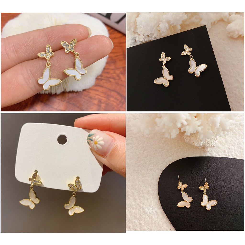 Anting Tindik Wanita DOUBLE BUTTERFLY Gaya Korea Fashion Women Earring Giwang Cewe Kupu-Kupu Import