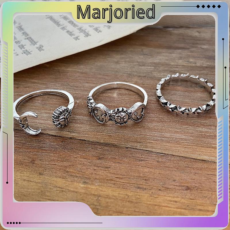 Cincin Gabungan Terbuka Kreatif Retro Star Moon 3-piece Set Cincin-MJD