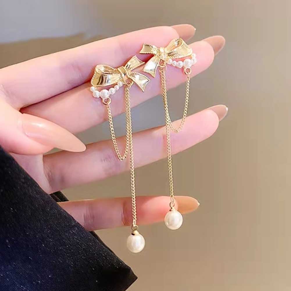 Anting Tusuk Silver 925 Wanita Desain Pita Rumbai Hias Zircon Mutiara Gaya Korea Untuk Musim Panas