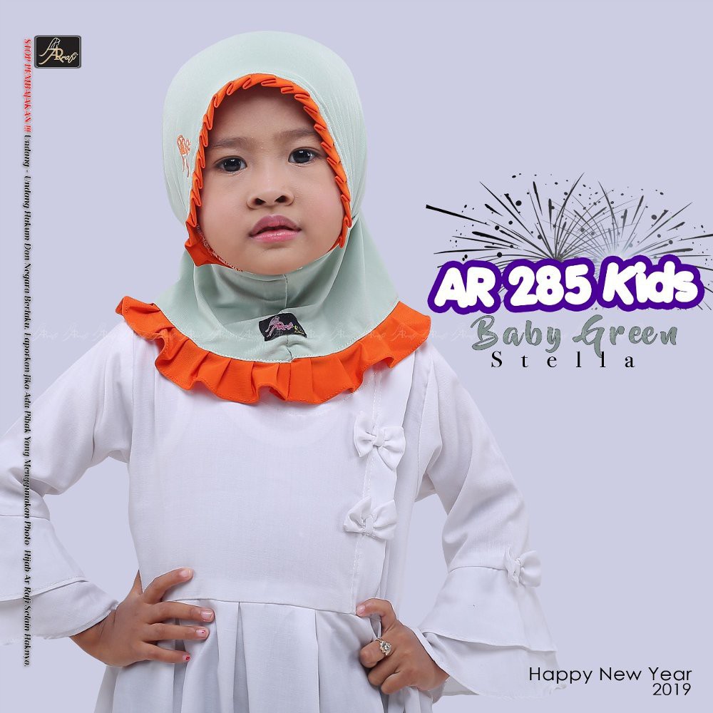 Hijab Arrafi Anak Kids Terbaru AR 285 S Rampel Tali Belakang Bahan Jersey Stella Hasenna Hijab