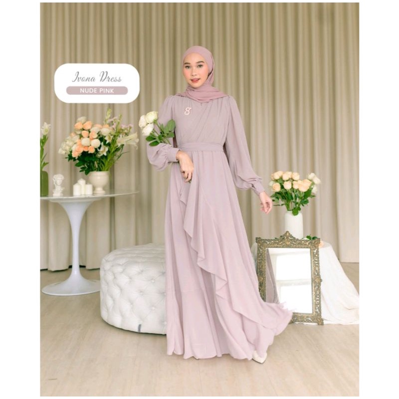 IVONA DRESS/ DRESS PESTA/DRESS WANITA/GAMIS POLOS/GAMIS JUMBO XXL LD 120CM ORI BY GHAISANI HIJAB GAM