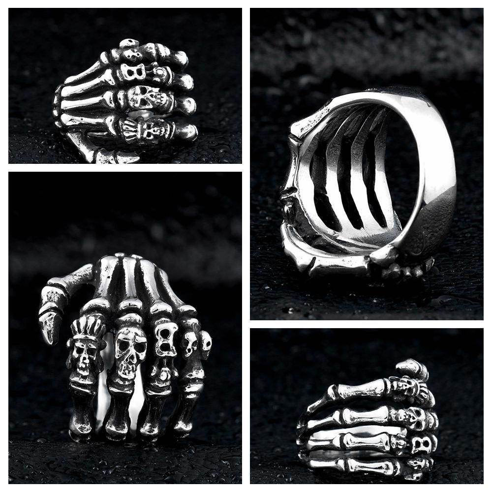 Cincin Tengkorak Nanas Cincin Hip Hop Tulang Tangan Stainless Steel