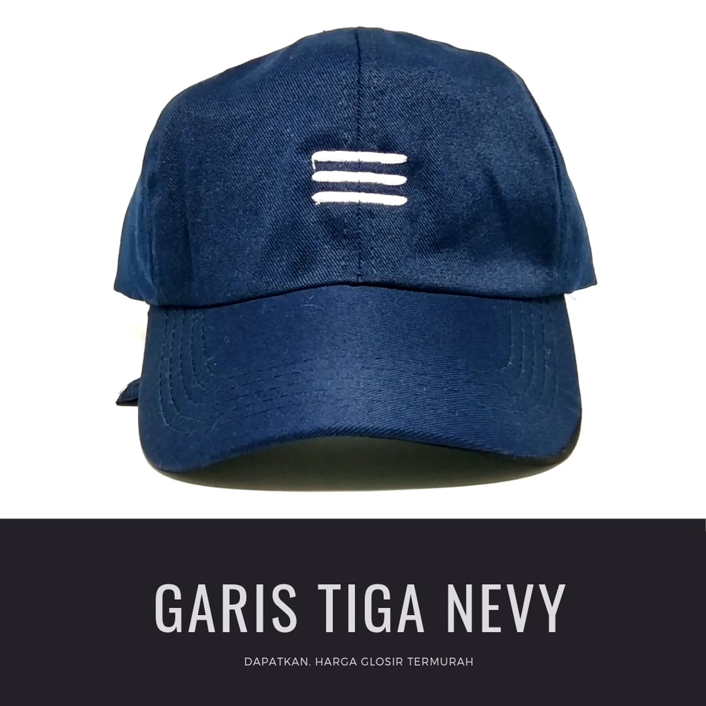 Termurah Topi baseball / garis tiga / challange / reclusive / kaktus / smile / pesawat kertas / yours / brotosaurus dino / daun kecil rasta / pohon kelapa  ring premium dan pertamax pria wanita kpop korea-Garis nevy
