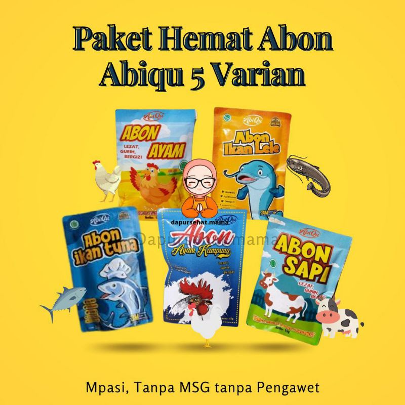 

PAKET HEMAT 5 VARIAN ABON ABIQU (Lele, Ayam Potong, Ayam Kampung, Sapi, Tuna)