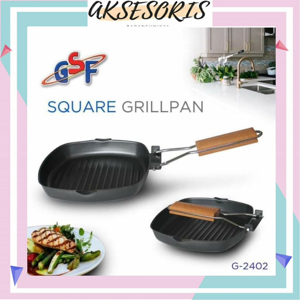 SQUARE GRILL PAN GSF G 2402 PANCI TATAKAN GRILL PANGGANGAN BBQ / SQUARE GRILL PAN GSF G 2402 PANCI TATAKAN GRILL PANGGANGAN BBQ / TEFLON WAJAN FRYPAN ANTI LENGKET LIPAT GSF G 2402 / GSF G-2402 / GSF 2402