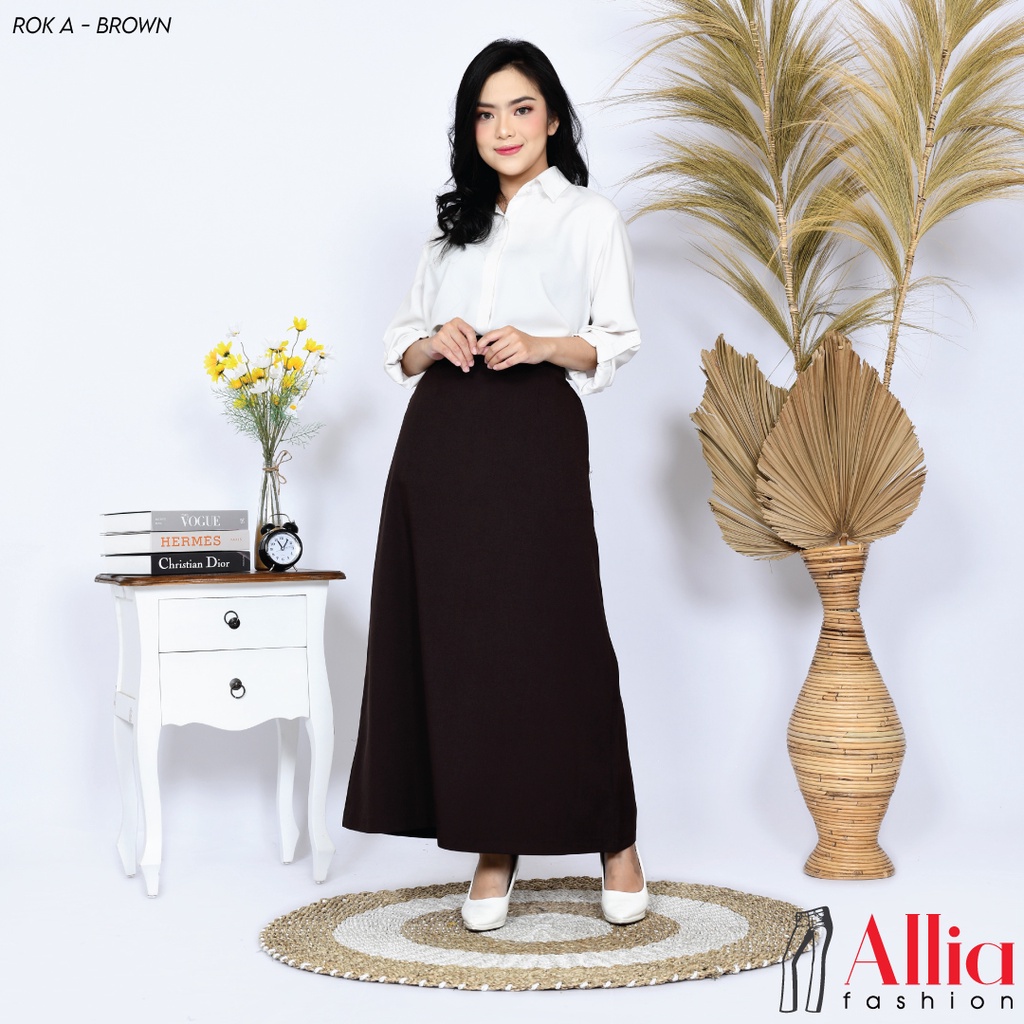 ALLIA R18 - BROWN M - 7L - Rok A Wanita - Rok Panjang Wanita - Rok kerja wanita - ROK Putih