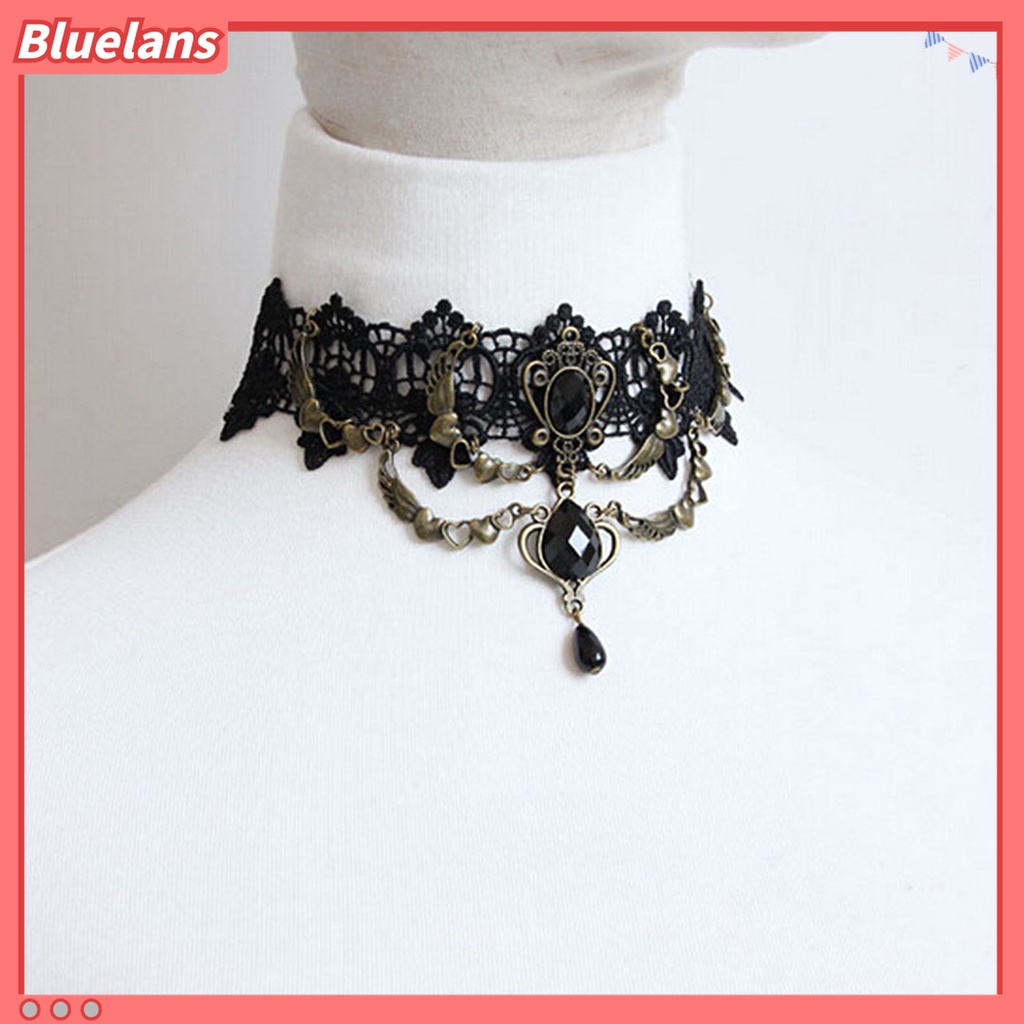 Kalung Gelang Cincin Bahan Lace Warna Hitam Gaya Gothic Punk Untuk Wanita