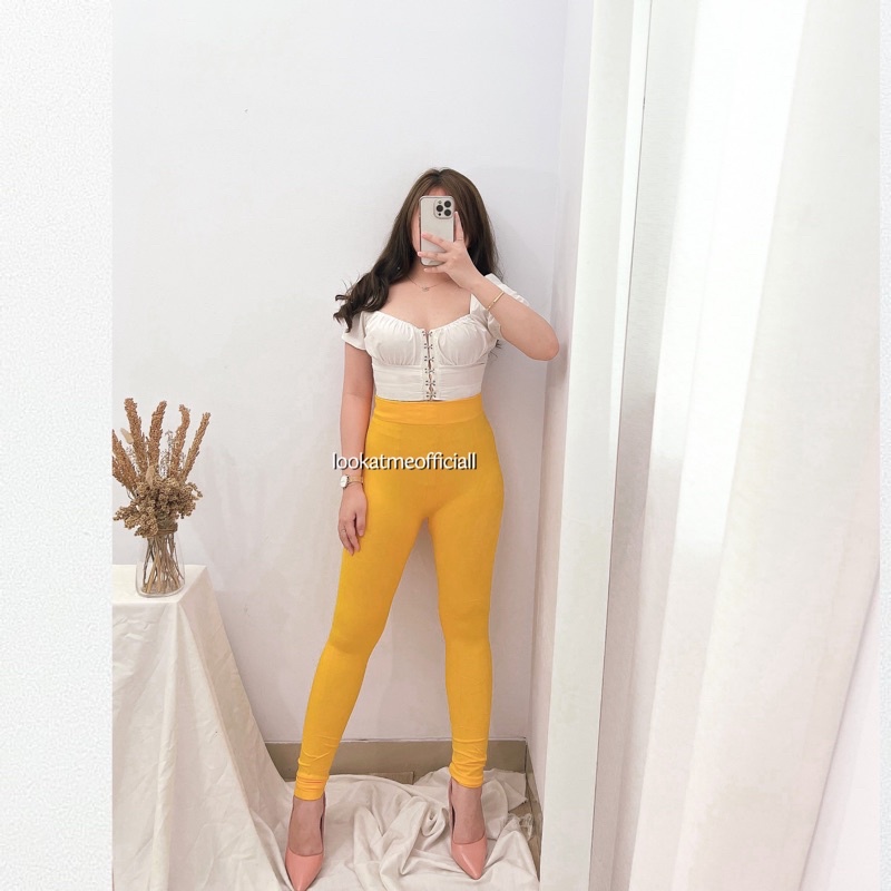 Lookatmeofficial • {20+ WARNA} Legging HW Basic Polos Premium Import Tebal Fit to S-XXL Jumbo-Yellow