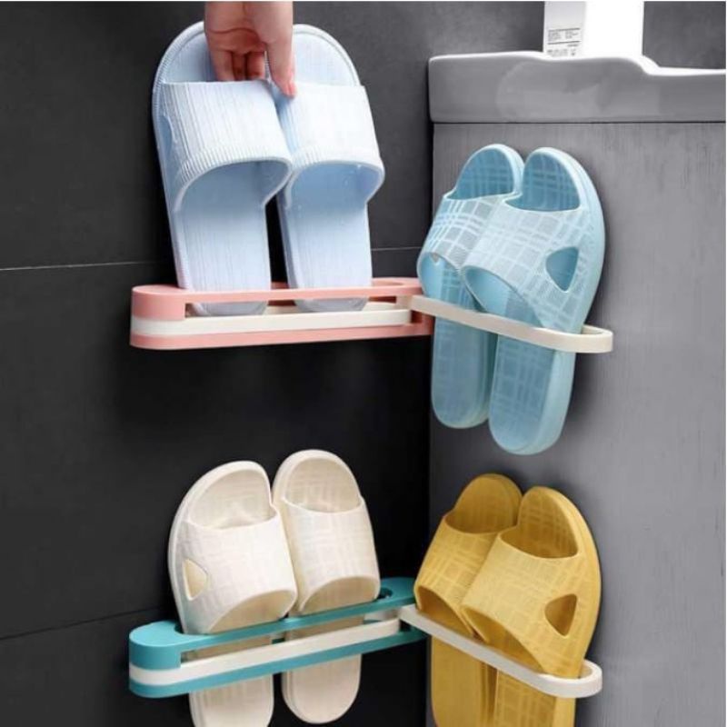 Rak Sandal Handuk Minimalis Gantungan Tempat Rotary Slipper Rack Tanpa Bor Paku