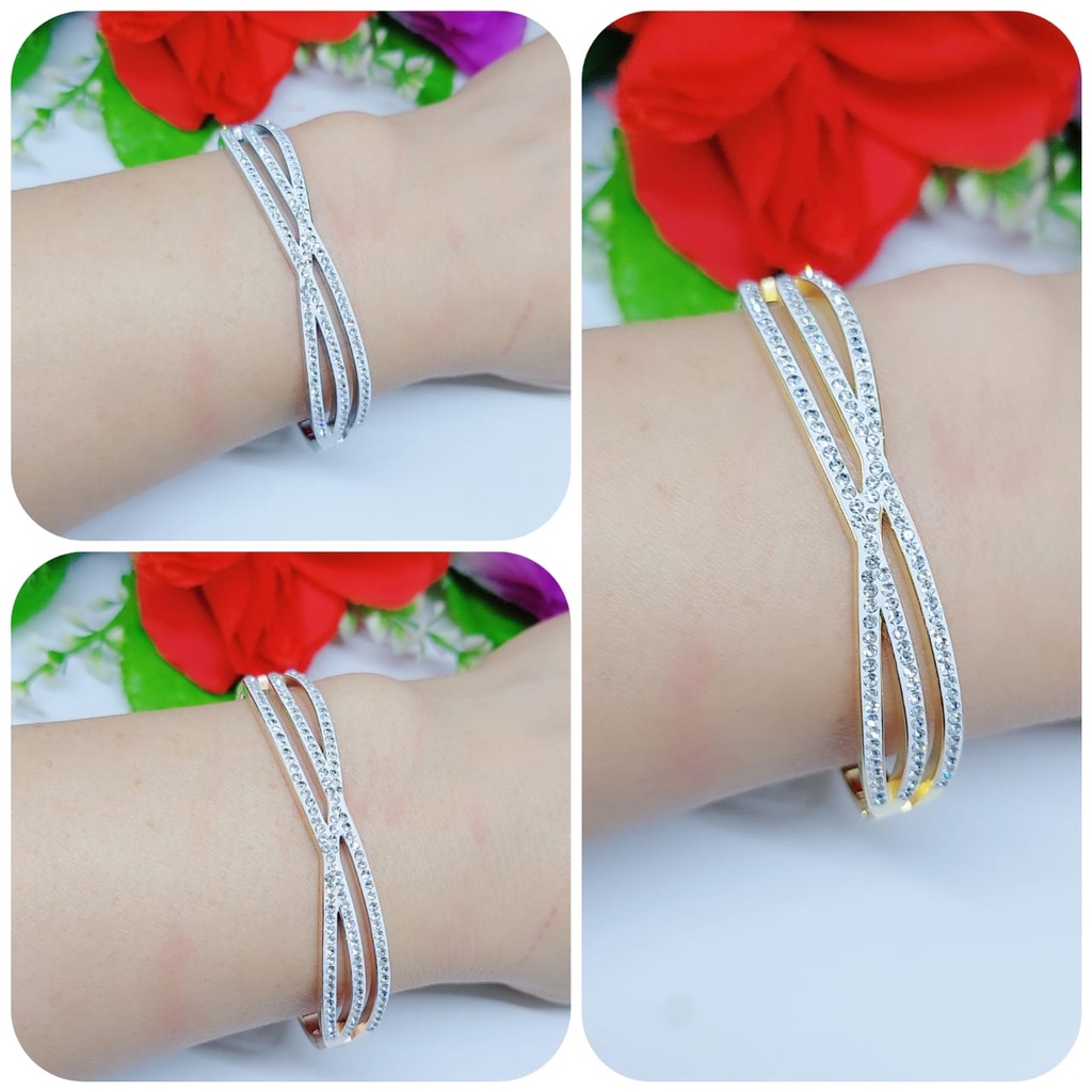 Set Titanium perhiasan wanita gelang dan cincin mata full