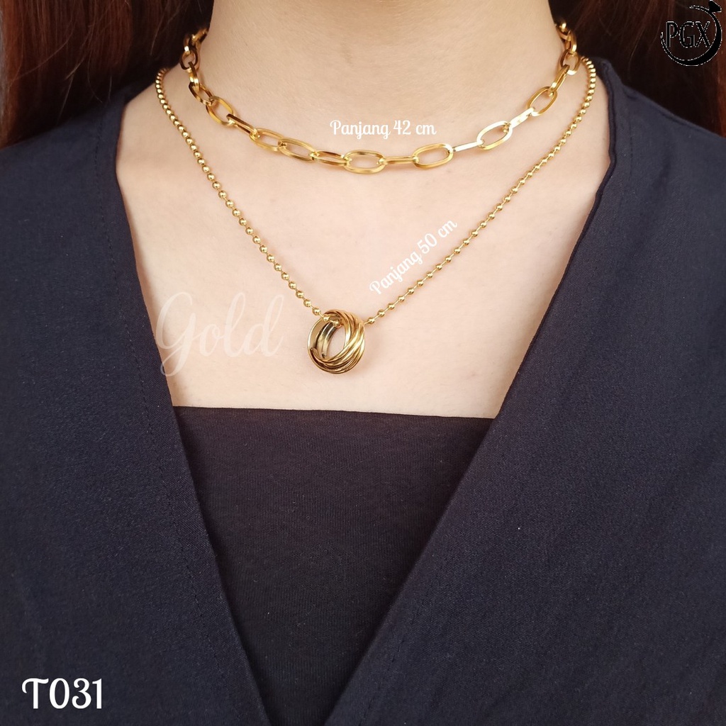 PGX Kalung Titanium Wanita Anti Karat Aksesoris Fashion Perhiasan Premium - T031