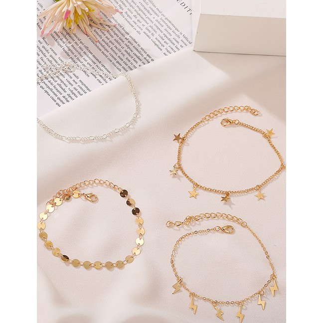 LRC Gelang Kaki Fashion Golden Lightning Star Sequin Alloy Anklet Set K76571