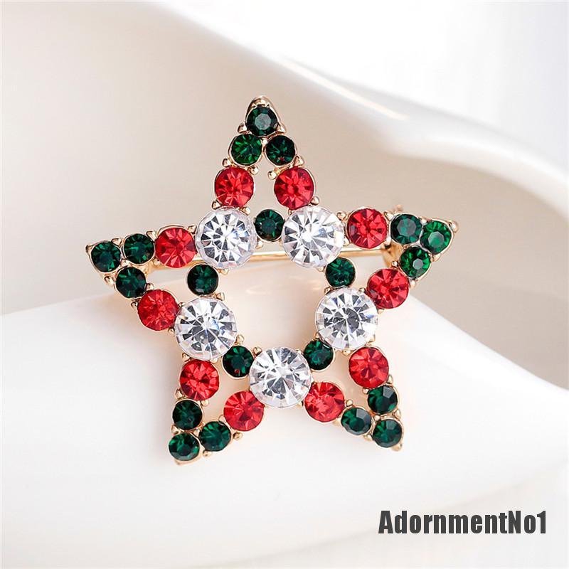 (Adornmentno1) 1pc Bros Pin Bentuk Bintang Aksen Berlian Imitasi Untuk Hadiah Natal