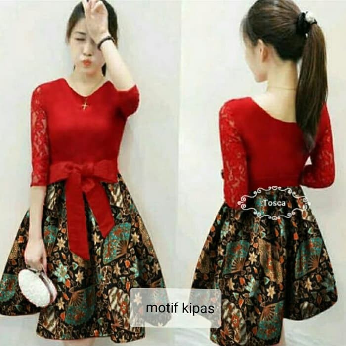 Dress Combi Batik Kipas Tosca Violin