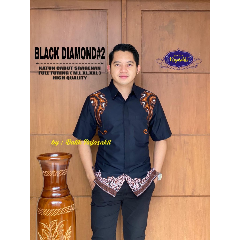 BLACK DIAMOND 2 Kemeja Batik Pria Lengan Pendek Katun Halus FULL FURING Rajasakti