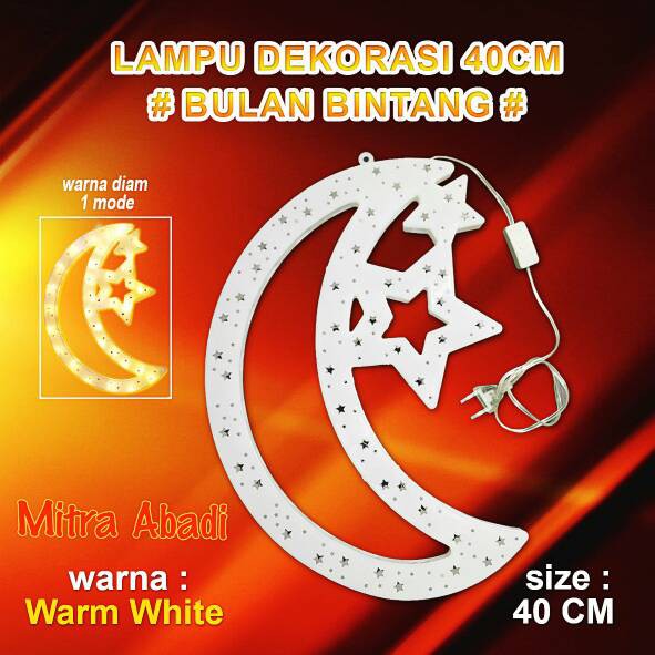 Lampu Dekorasi Bulan Bintang Warm White Panjang 40 cm