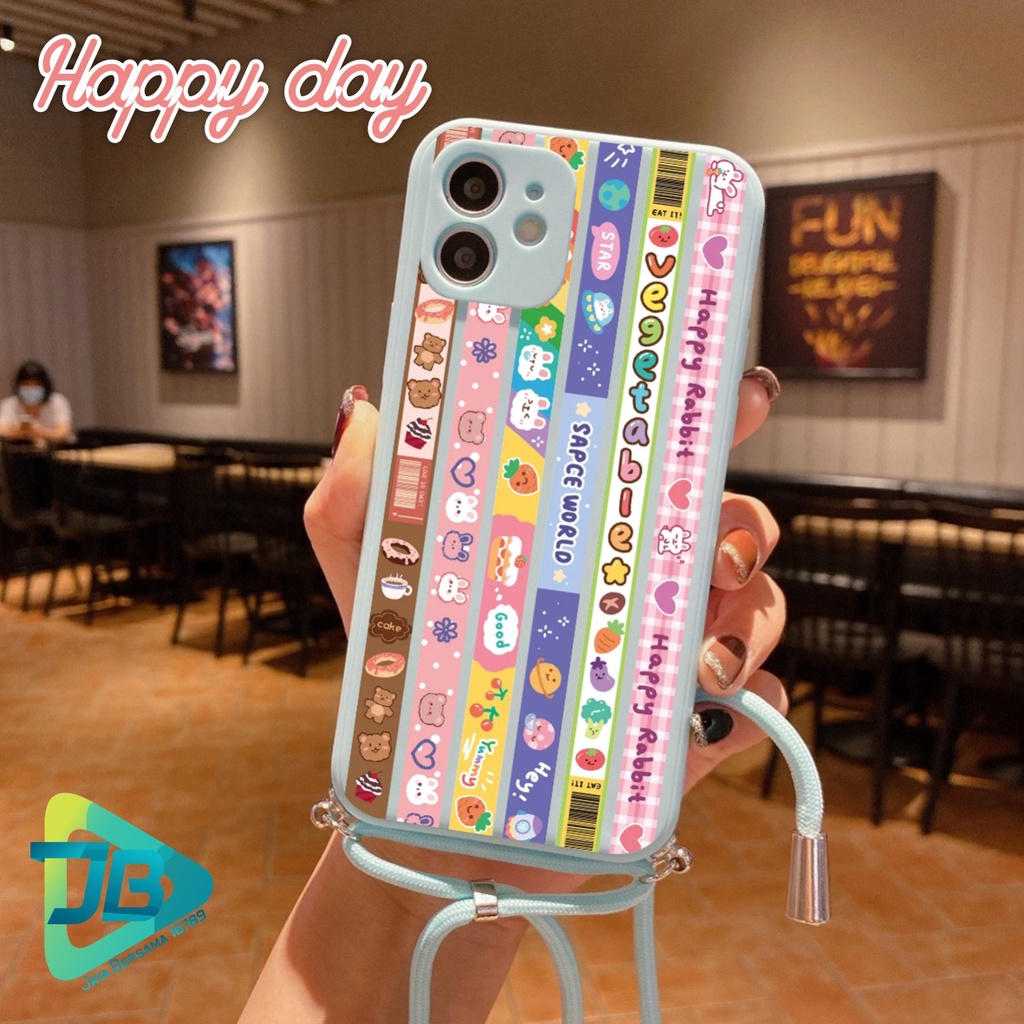 SOFTCASE SILIKON SLINGCASE TALI LANYARD STRAP PHONE MACARON PELINDUNG KAMERA HAPPY DAY OPPO VIVO SAMSUNG XIAOMI REALME IPHONE ALL TYPE JB5516