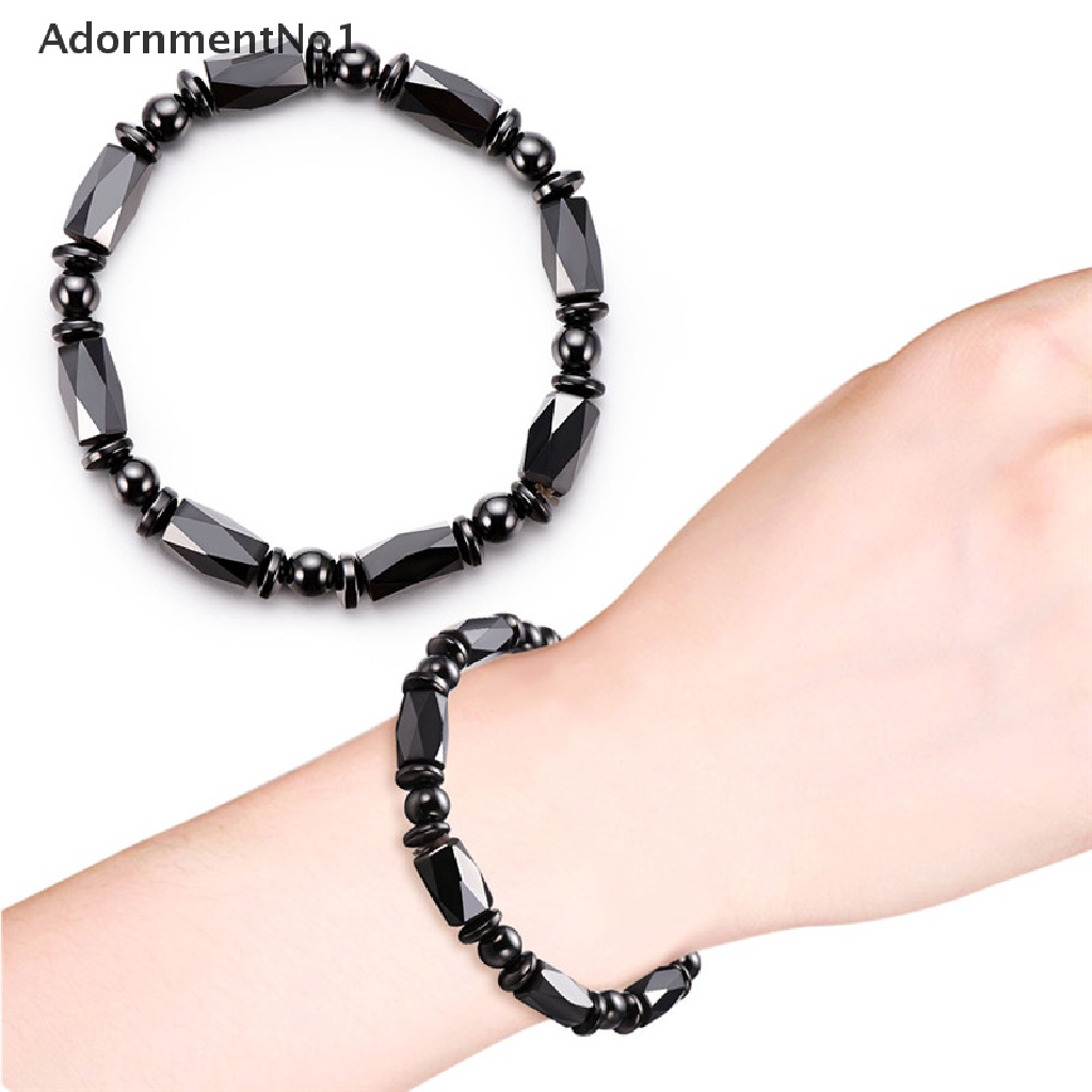 (AdornmentNo1) Gelang Tangan Batu Hematite Magnetik Warna Hitam Untuk Terapi Kesehatan