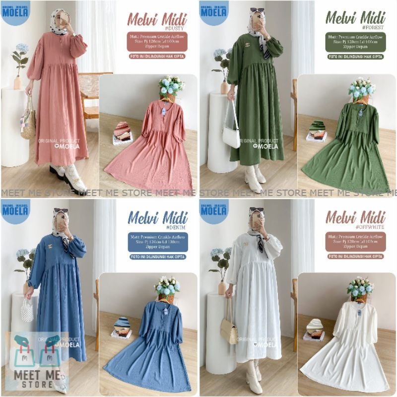 Melvi Inesa Midi Dress Jumbo Long Tunik Tunic Atasan Polos Busui Catton Rayon Original by Moela