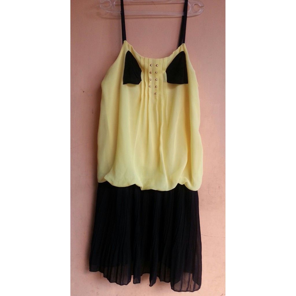 Preloved terusan dress kuning hitam