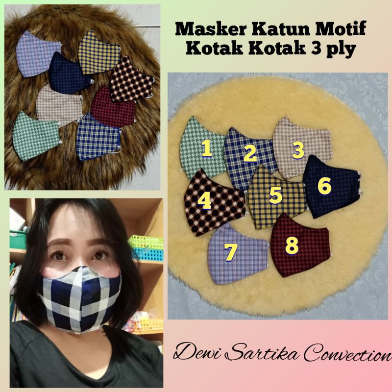 masker katun motif kotak kotak