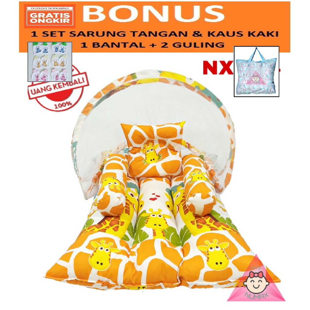 Tempat Tidur Bayi Motif Karakter Jerapah / Kasur Bayi Lucu Anak-anak  /  Kasur Bayi Lipat Berkelambu