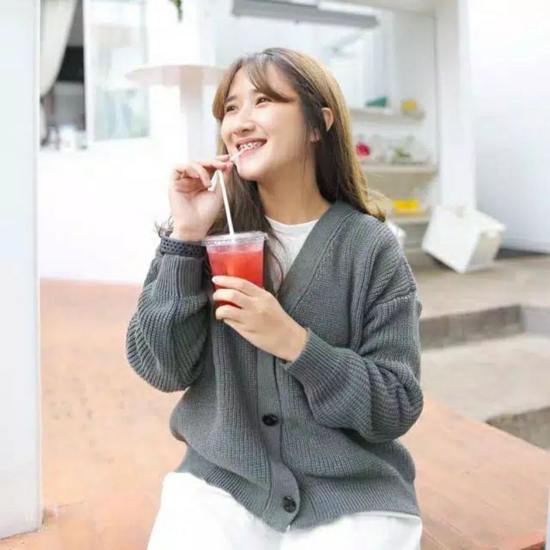 CARDY PRILLY  BIG SIZE 7 GET/SWEATER BASIC RAJUT/TEBAL BERKUALITAS-abu tua