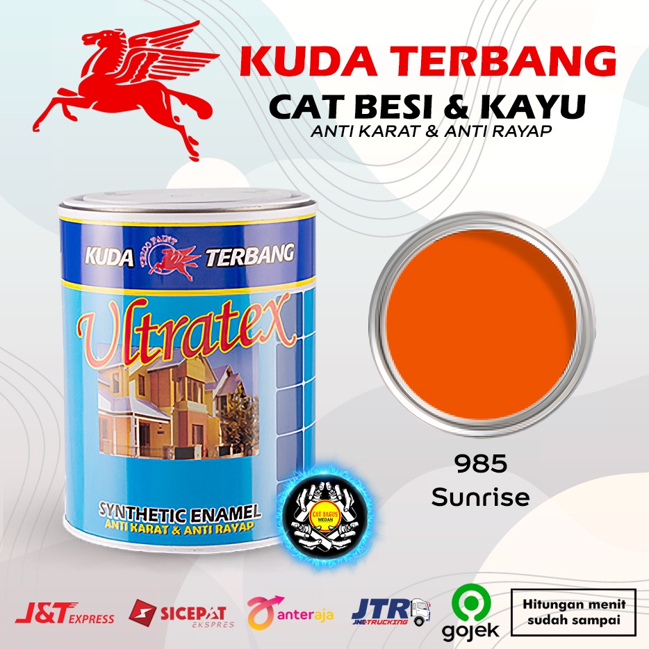 Jual CAT MINYAK CAT KAYU DAN BESI KUDA TERBANG ULTRATEX 1 KG WARNA 985 SUNRISE ORANGE OREN