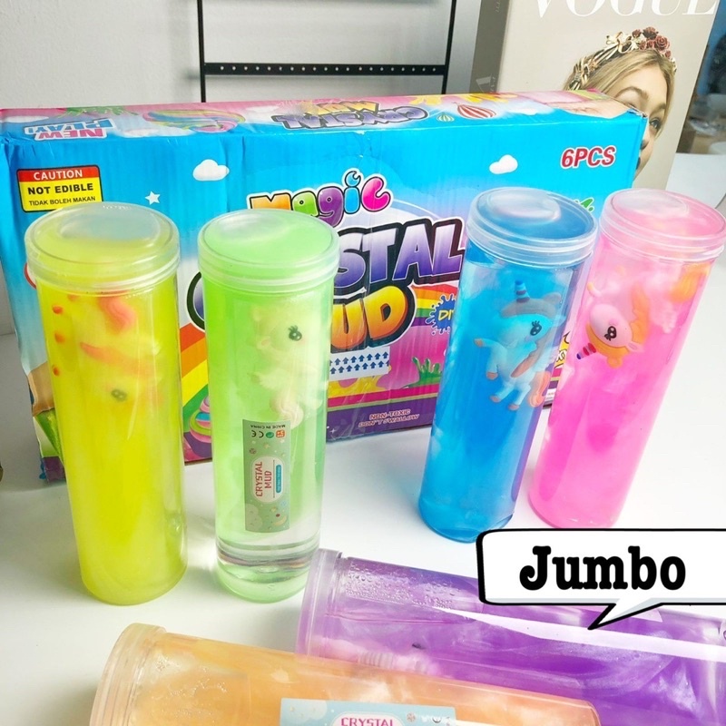 slime tabung import besar high quality slime panjang glitter crystal bening emoji paku