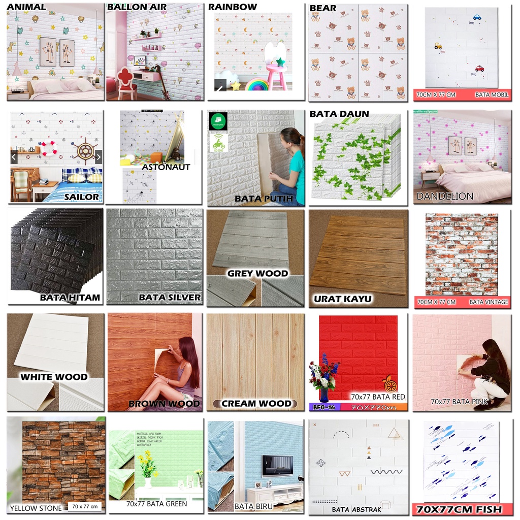 METH Foam 3D Bata Putih White Brick Panel MOTIF ANAK KIDS SPONS GOJEK Wallpaper 70 CM X 77 CMWALLSTI