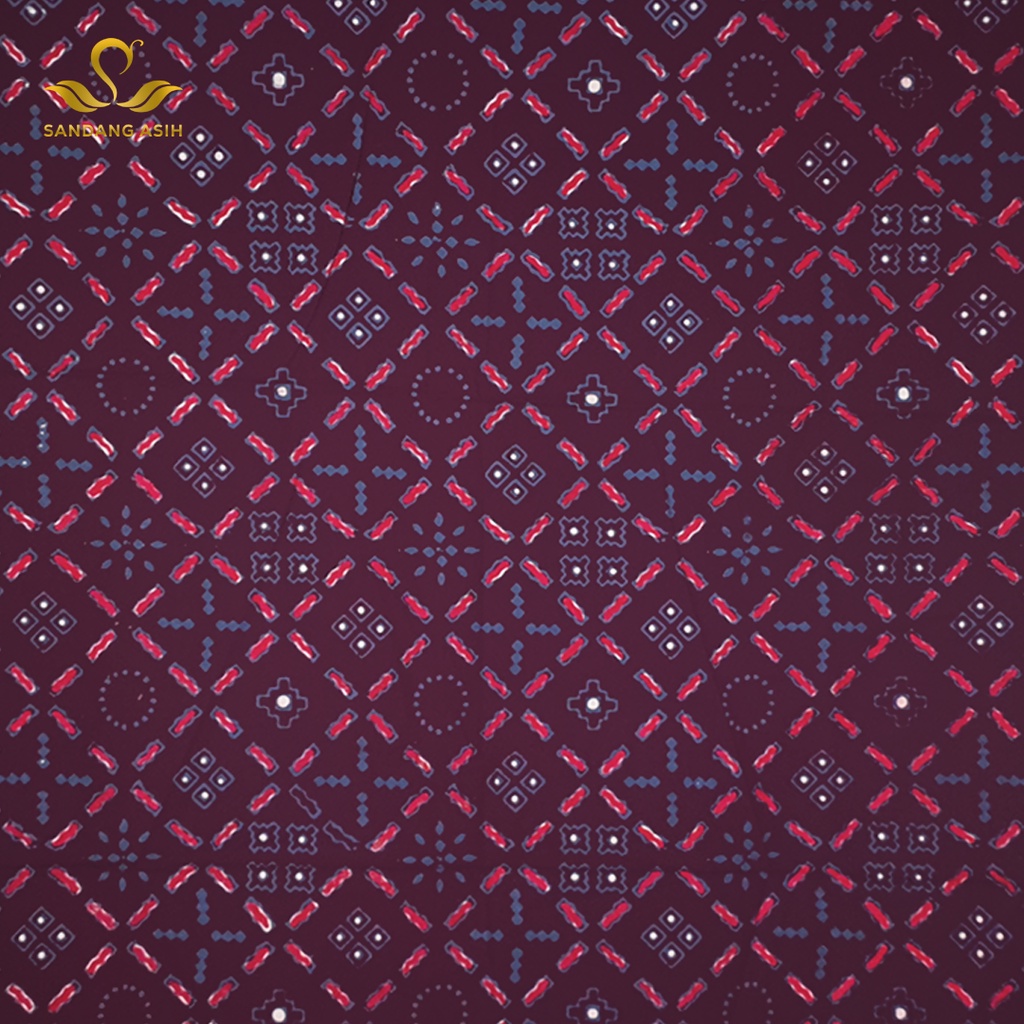 Kain Batik Tulis Cap Kombinasi 100% Handmade Motif Kotak Kotak Halus Warna Merah Maroon Biru Putih H
