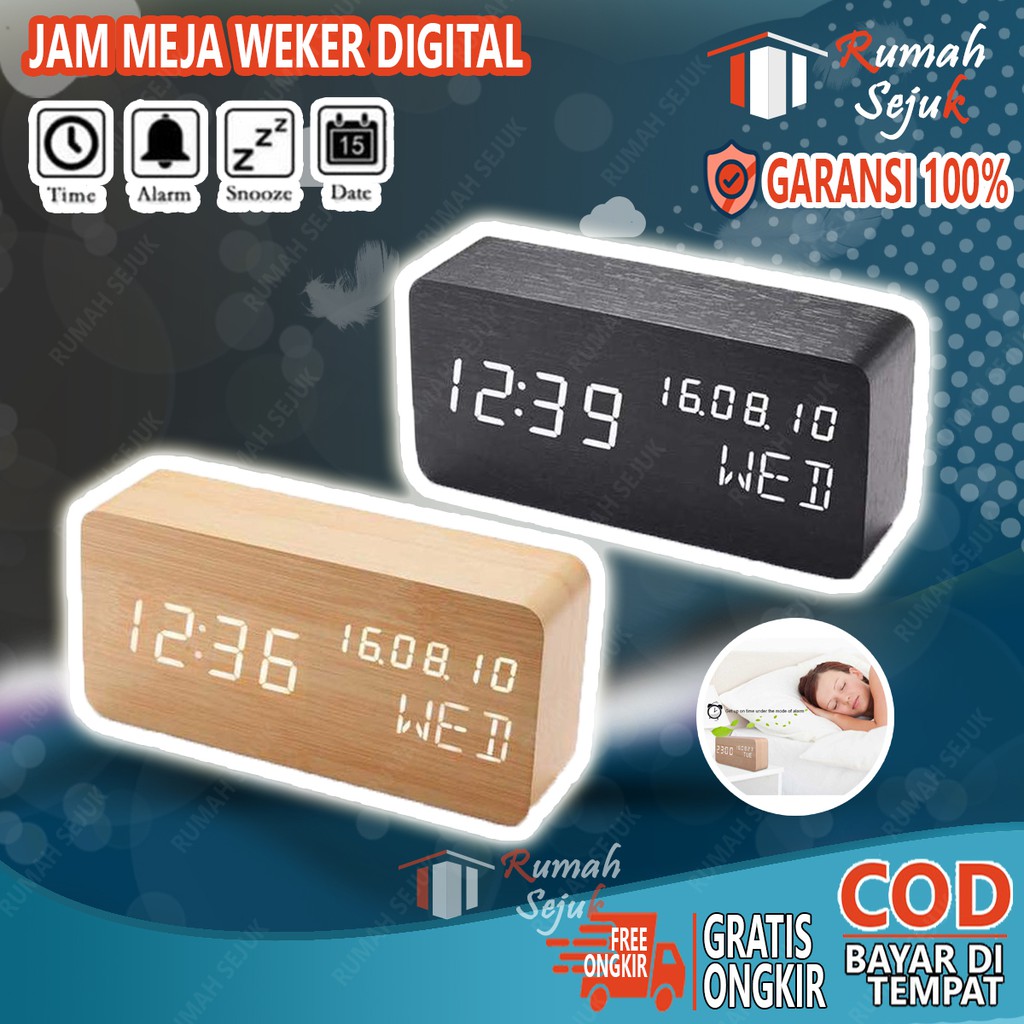 RS - Jam Meja Weker Beker Digital alarm alaram LED Kontrol Suara Aesthetic Hari RS-93105