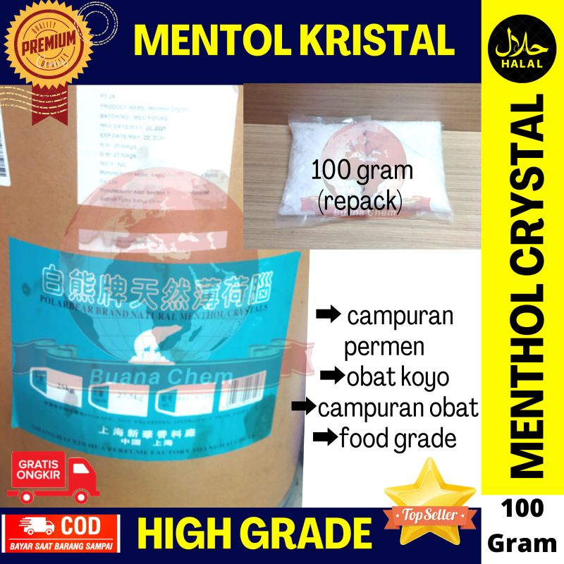 

Menthol Crystal Food Grade / Mentol Kristal 100 GR Murni