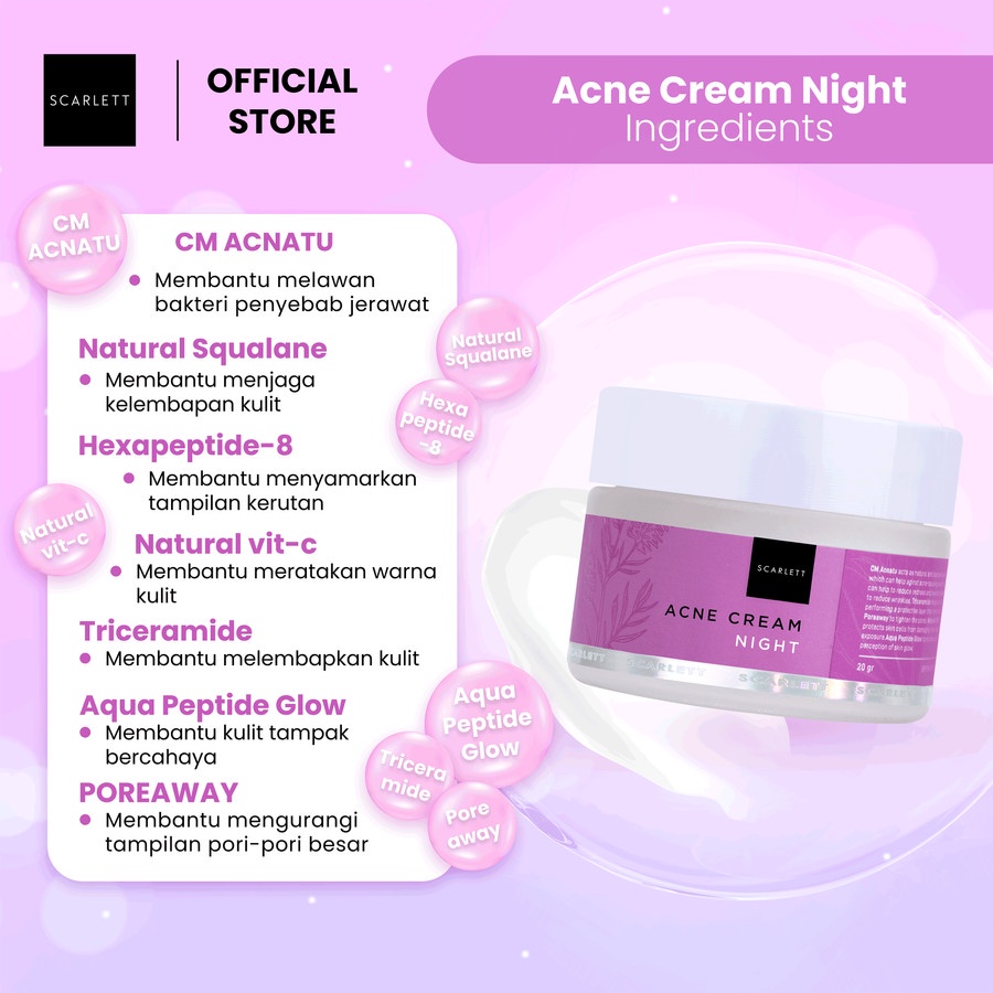 Scarlett Whitening Acne Series Night Cream Perawatan Wajah Berjerawat