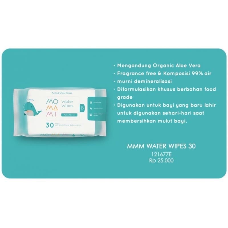 Momami Baby Water Wipes - Tisu Basah Baby (30 Lembar) /Tisu Basah Momami Antibakteri -MELON FLAVOUR-